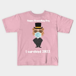 Groundhog wearing Mask hat and sunglasses I survived 2022 Kids T-Shirt